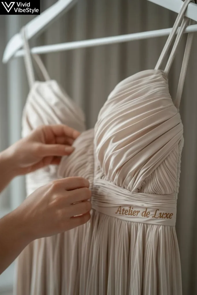 Steaming a delicate chiffon Grecian dress to maintain its drape and elegance