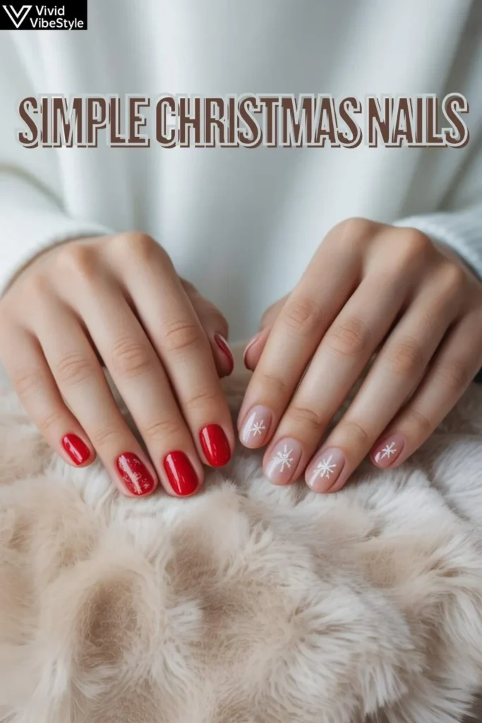Comparison of messy Christmas nails vs neat, polished simple Christmas nails, showing common mistakes to avoid