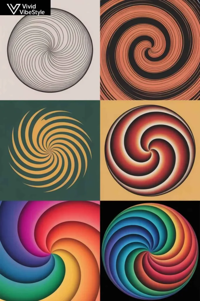 Different swirl nail patterns from simple curves to complex layered gradient swirls
