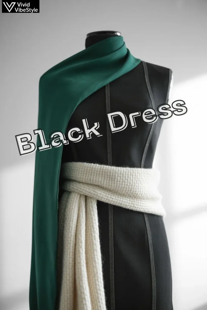 Close-up of a tailored black dress made with silk fabric, highlighting elegant cut and quality tailoring – essentials of a classy black dress