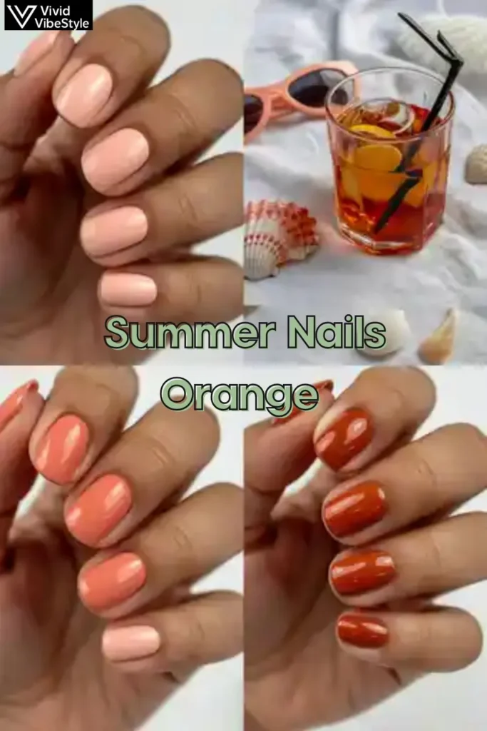 Neon orange nails with glow-in-the-dark effects and rhinestone accents styled for festival season