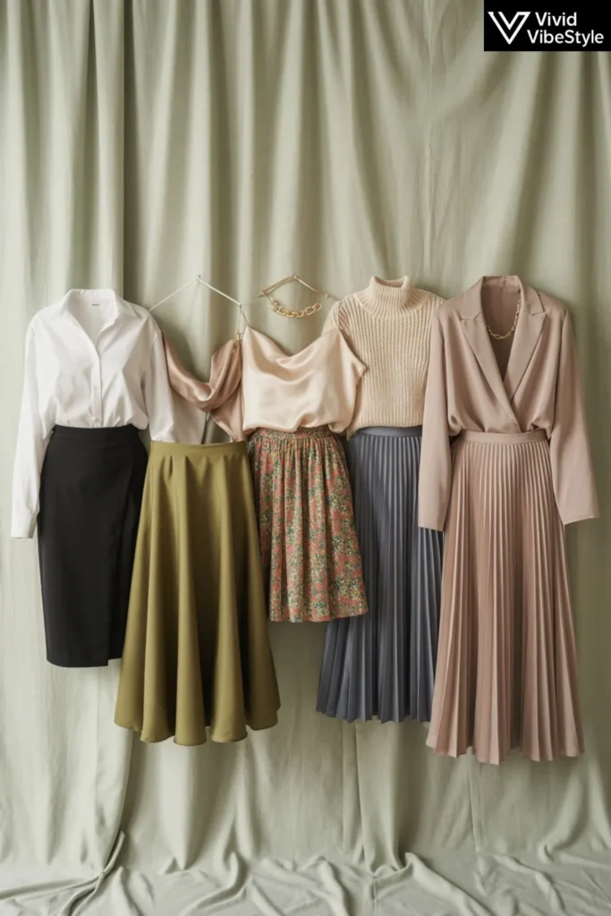 Five essential skirt styles for women: pencil, A-line, maxi, mini, and pleated skirts