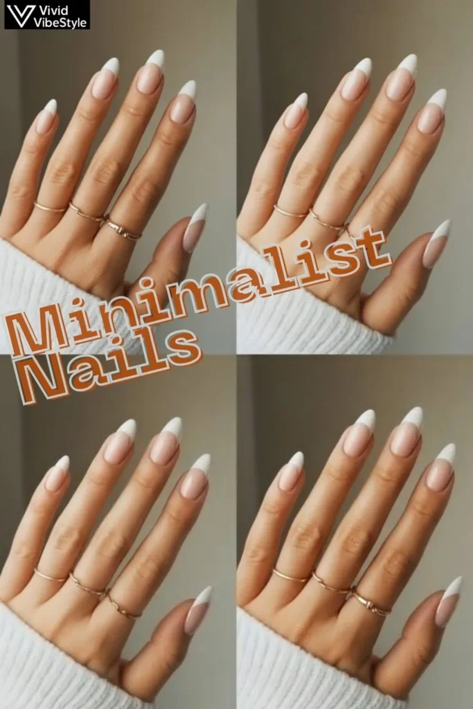 Minimalist nails in oval, almond, and square shapes with nude polish for elegant nail styling