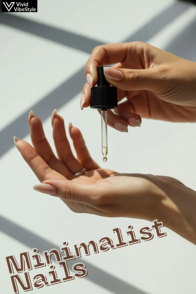 Minimalist nails with natural polish applying cuticle oil for long-term nail health benefits