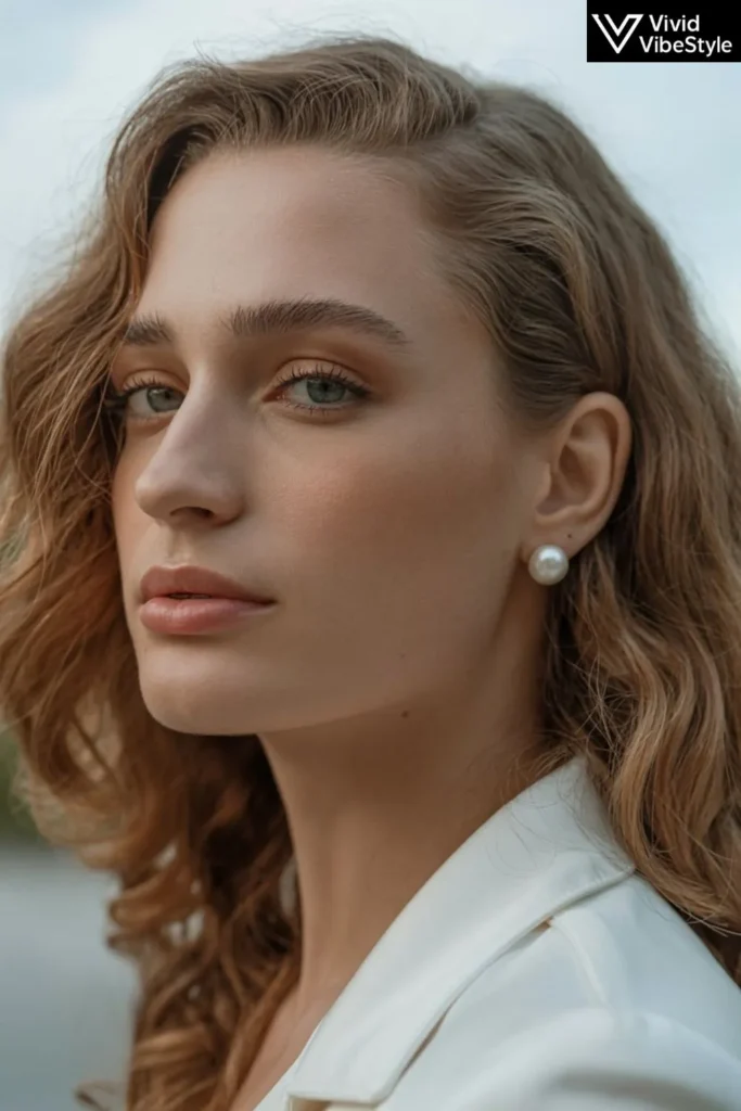 Woman with soft waves and minimal makeup styled to match the elegance of Old Money Outfits.