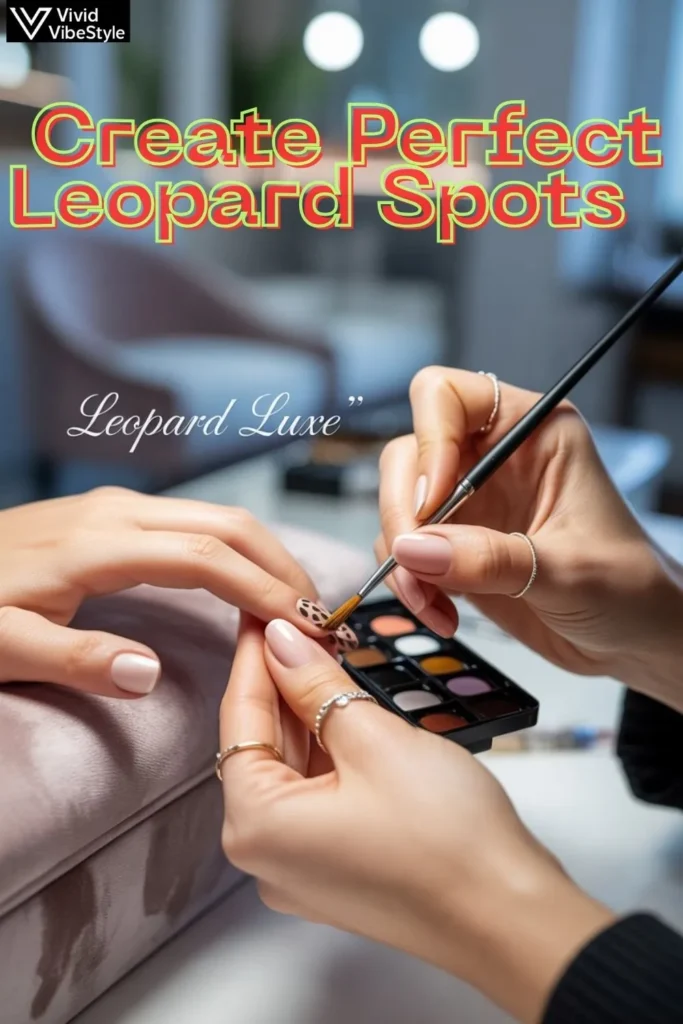 Step-by-step close-up of nail artist painting leopard spots for Summer Leopard Print Nails