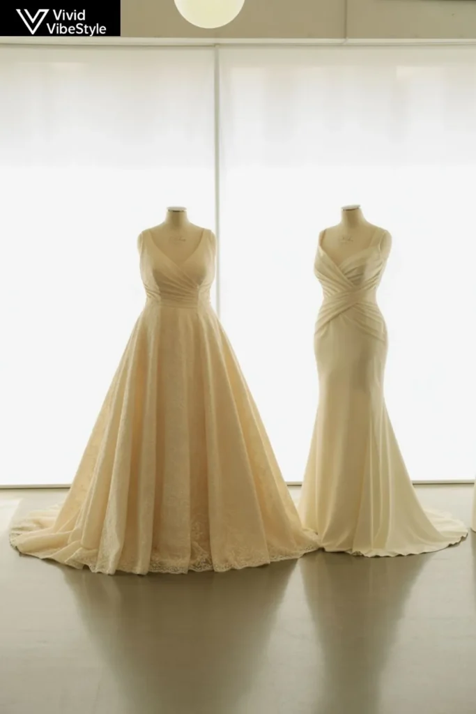 Plus size wedding dress with reinforced bust and waist support compared to standard bridal gown