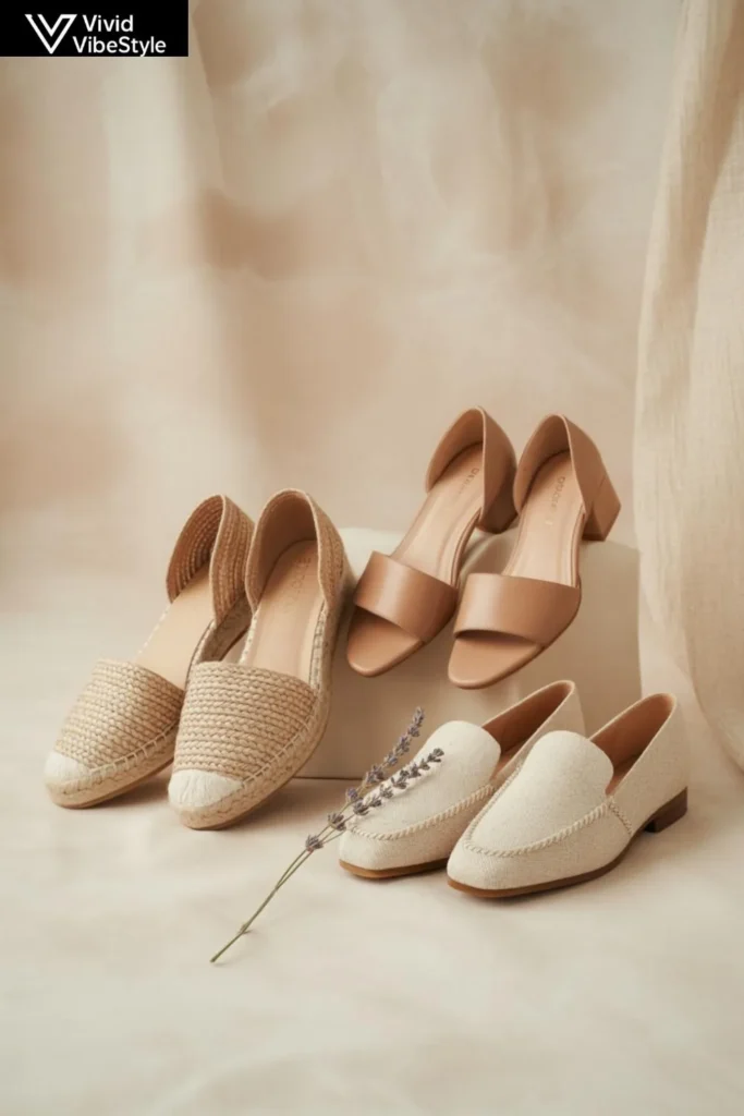 Summer footwear including espadrilles and sandals for cool, stylish Summer Chic Outfits