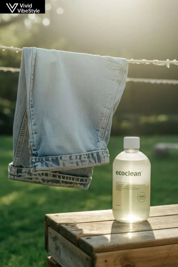 Lightweight summer jeans air drying outdoors to maintain fabric quality