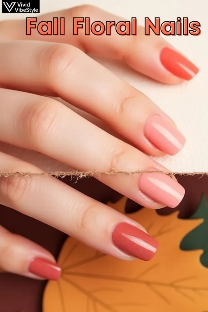 Before and after comparison of nails transitioning from summer pastel shades to rich fall nail colors