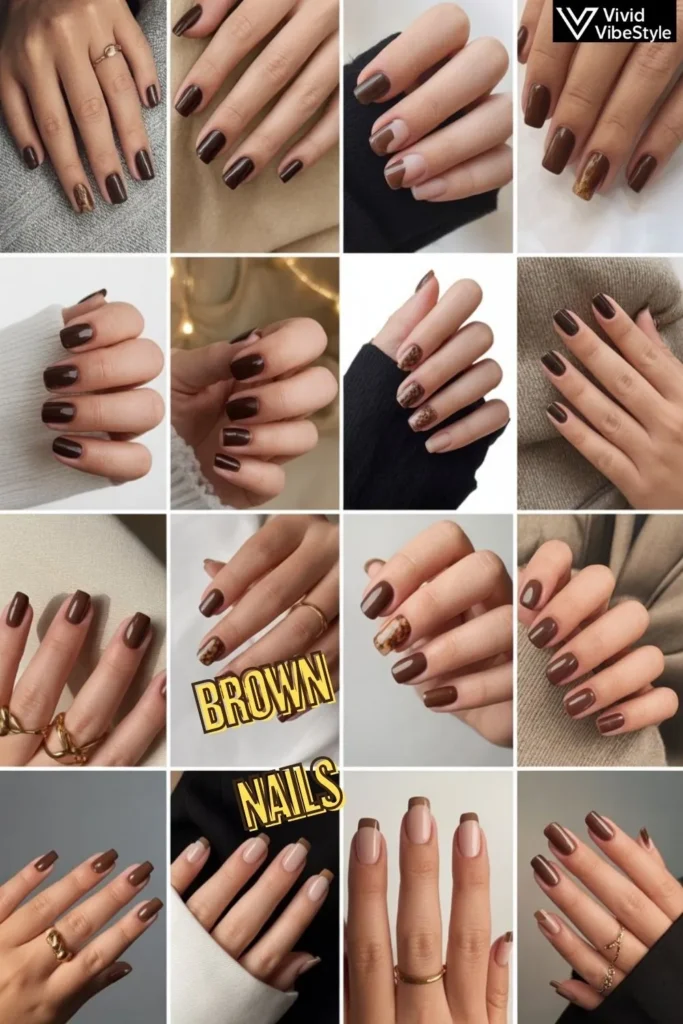 Top 25 brown nail designs for 2025 including ombre gradients, tortoiseshell, matte finishes, and chic French tips