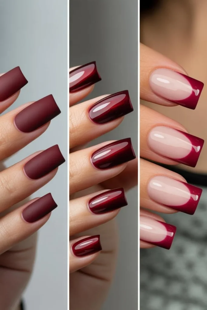 Dark Red French Tips