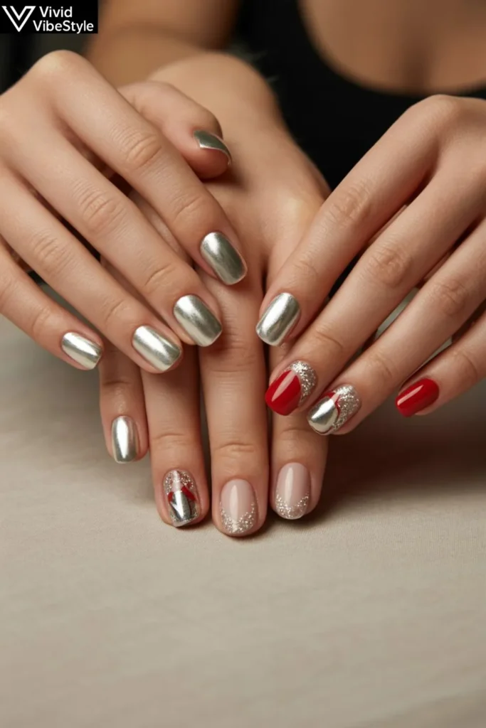 Silver Christmas Nails