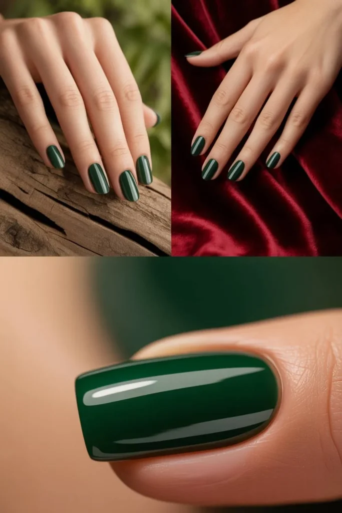 Dark Green Almond Nails