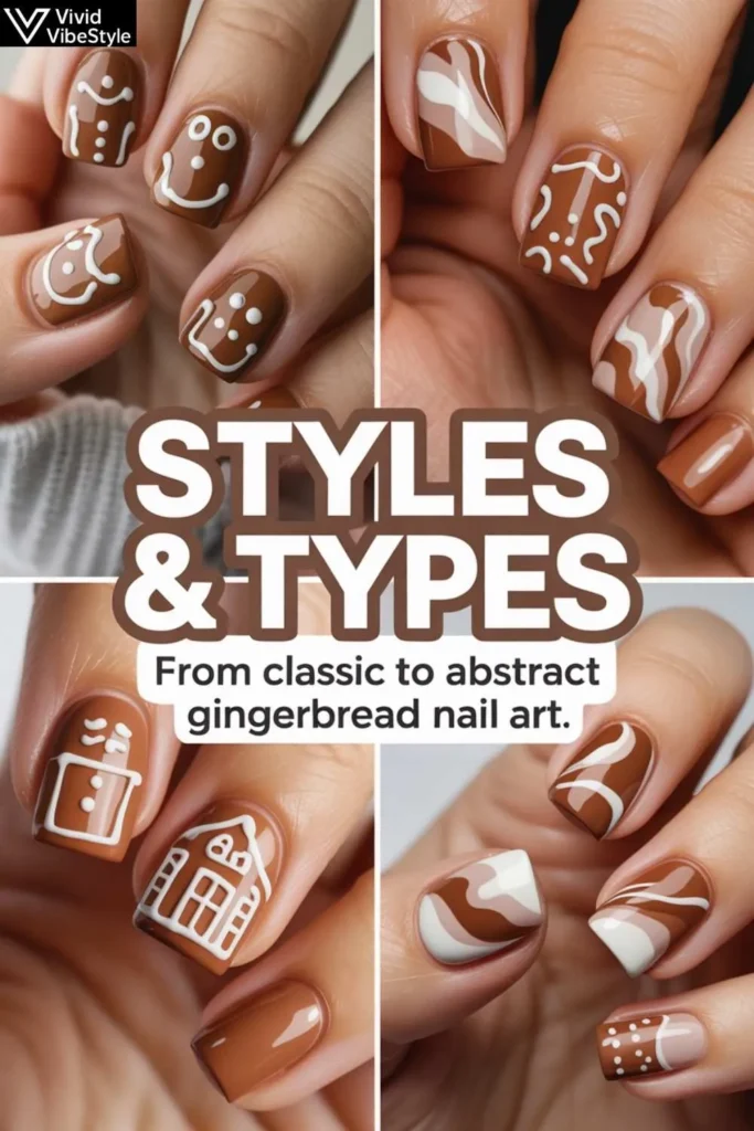Discover the different styles of gingerbread nail art, including classic, abstract, and modern geometric designs
