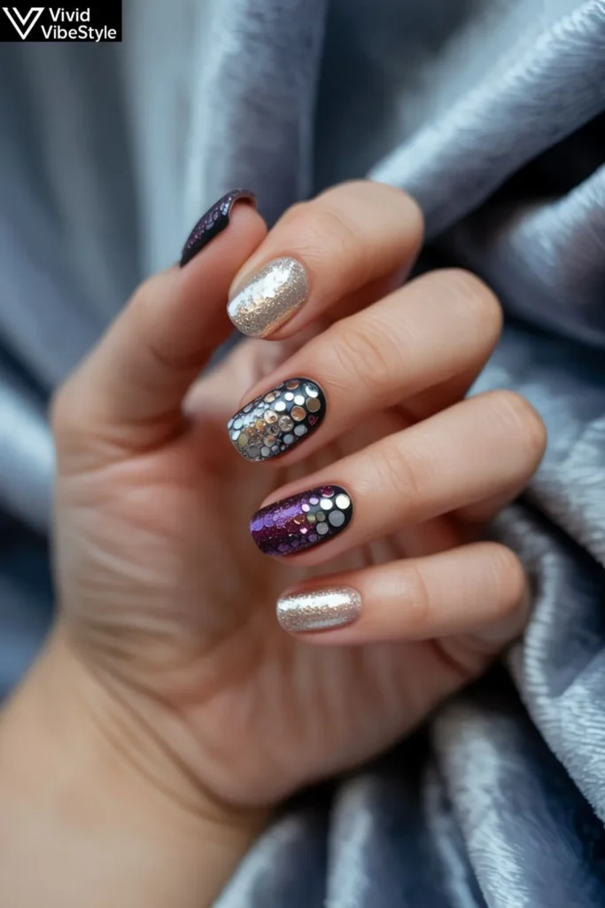 Chrome glitter nails, ombre sparkle designs, and 3D accents showcasing emerging glitter nail trends for late 2025.