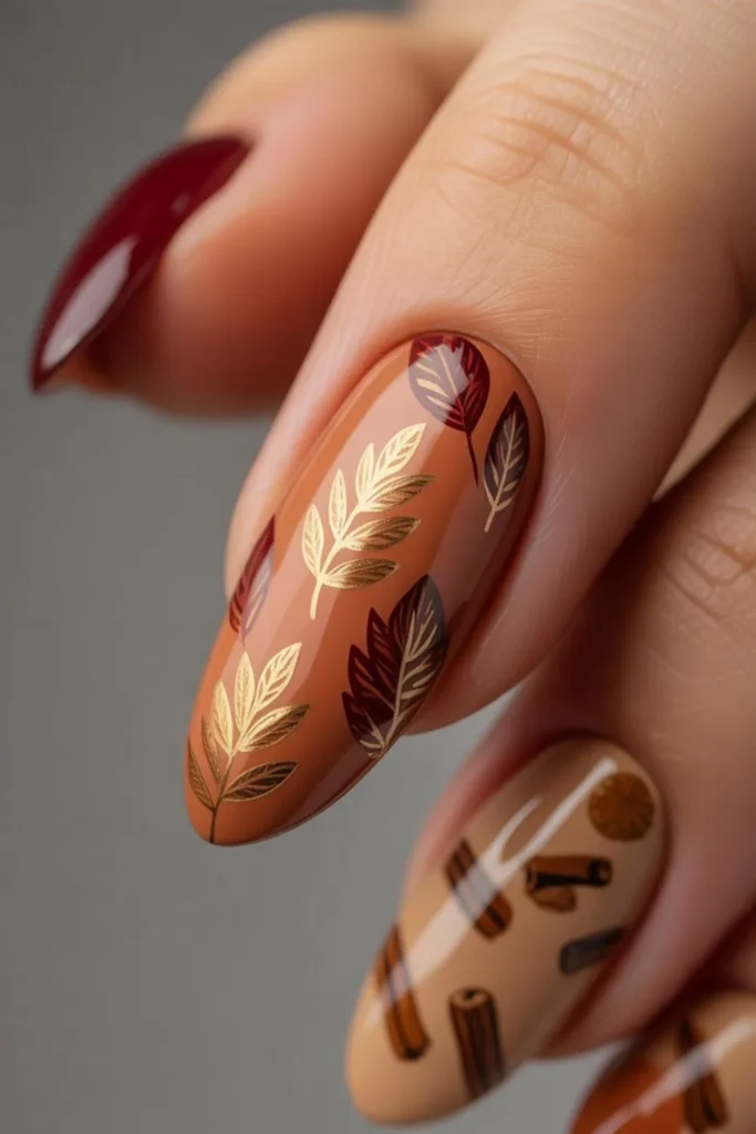 Almond-shaped fall nails