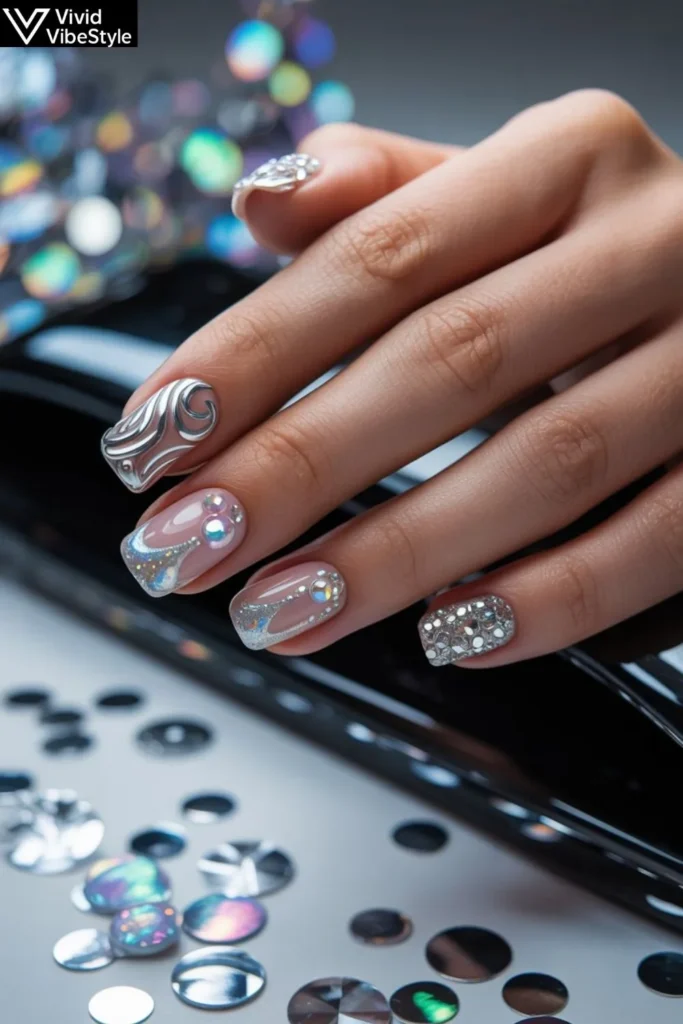 Silver Christmas Nails
