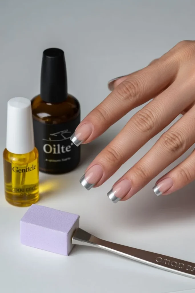 Silver French Tip Nails