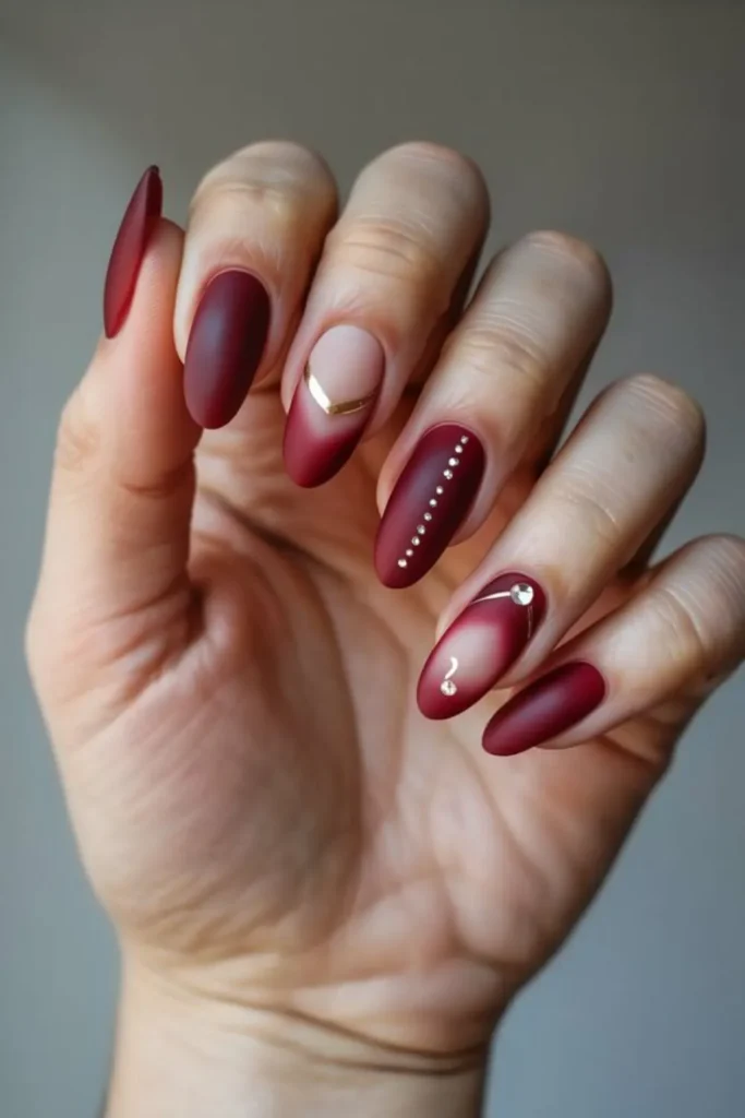 Matte Dark Red Nails
