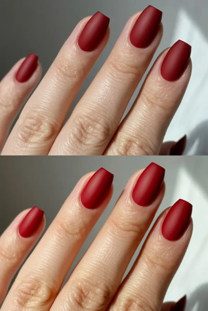 Matte Dark Red Nails