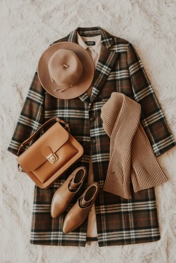 Plaid coat fall outfit