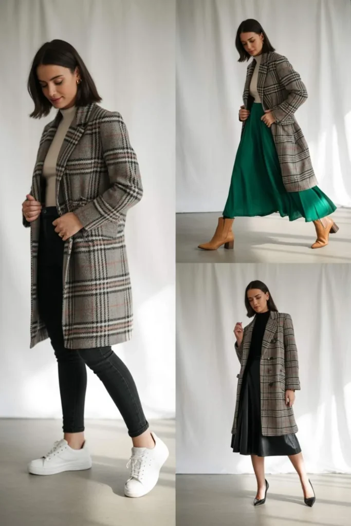 Plaid coat fall outfit
