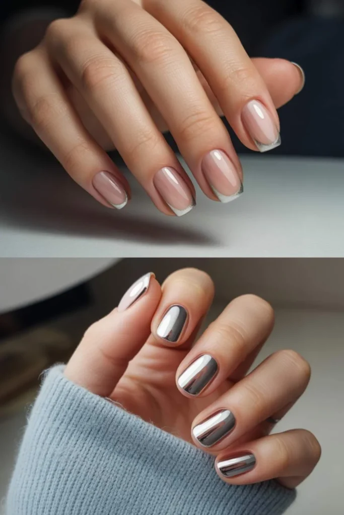 Silver French Tip Nails