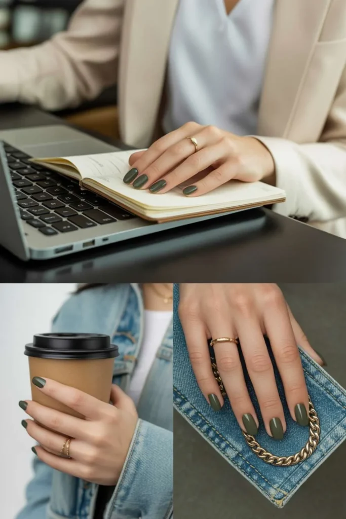 Dark Green Almond Nails