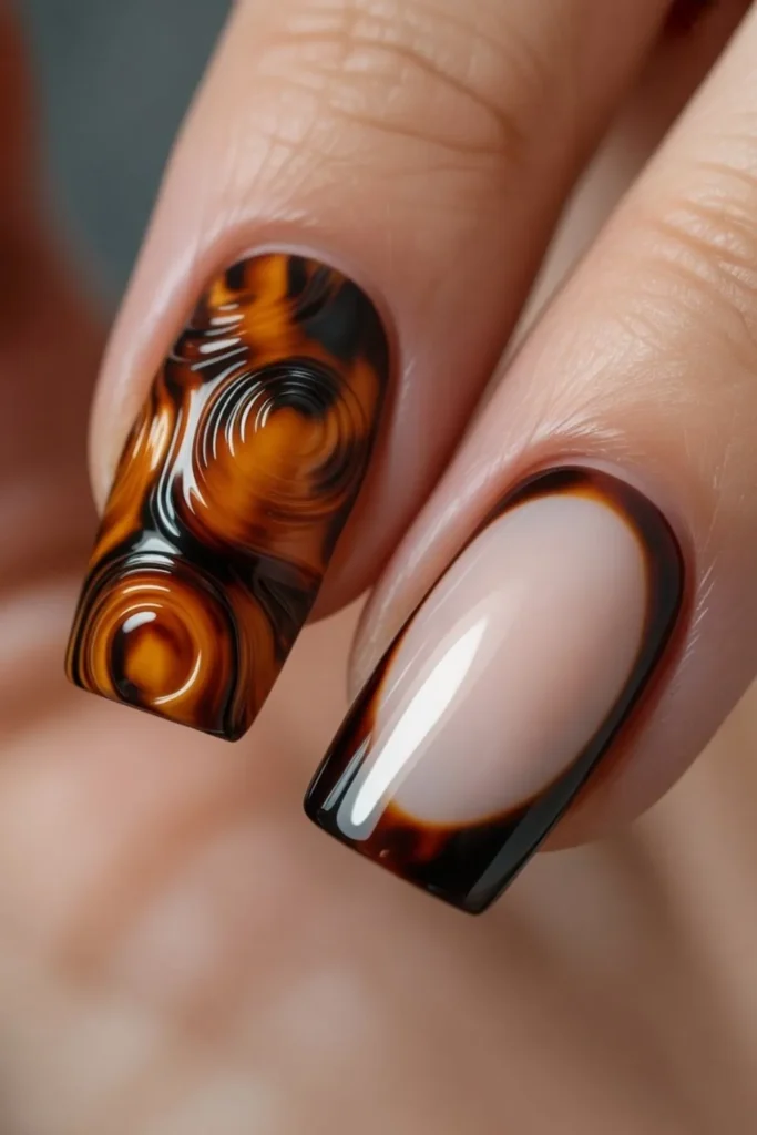 Tortoise Shell Accent Nails