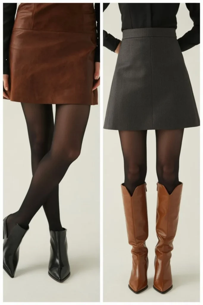 Mini Skirt Tights Fall Outfit