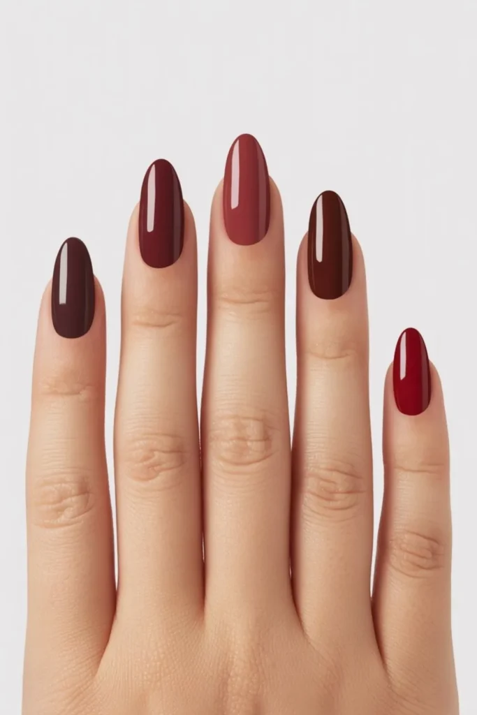 Dark Red Almond Nails