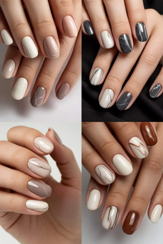 Neutral Marble Fall Nails