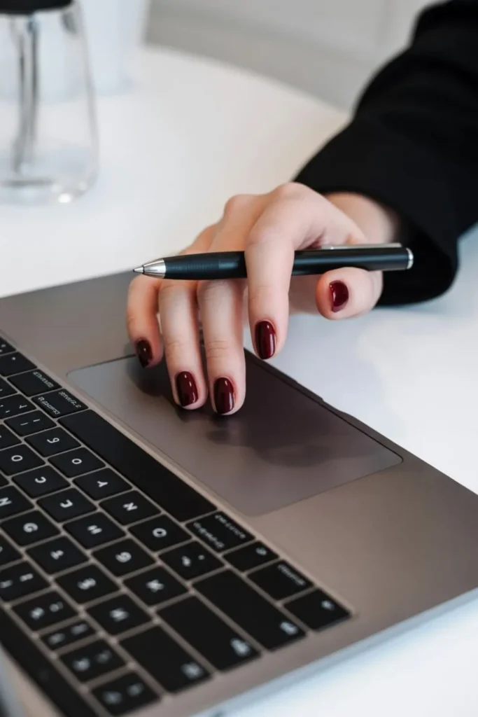 Dark Red Almond Nails