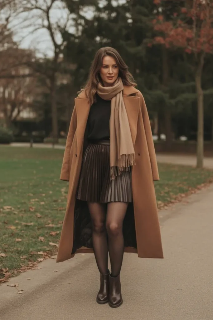 Mini Skirt Tights Fall Outfit