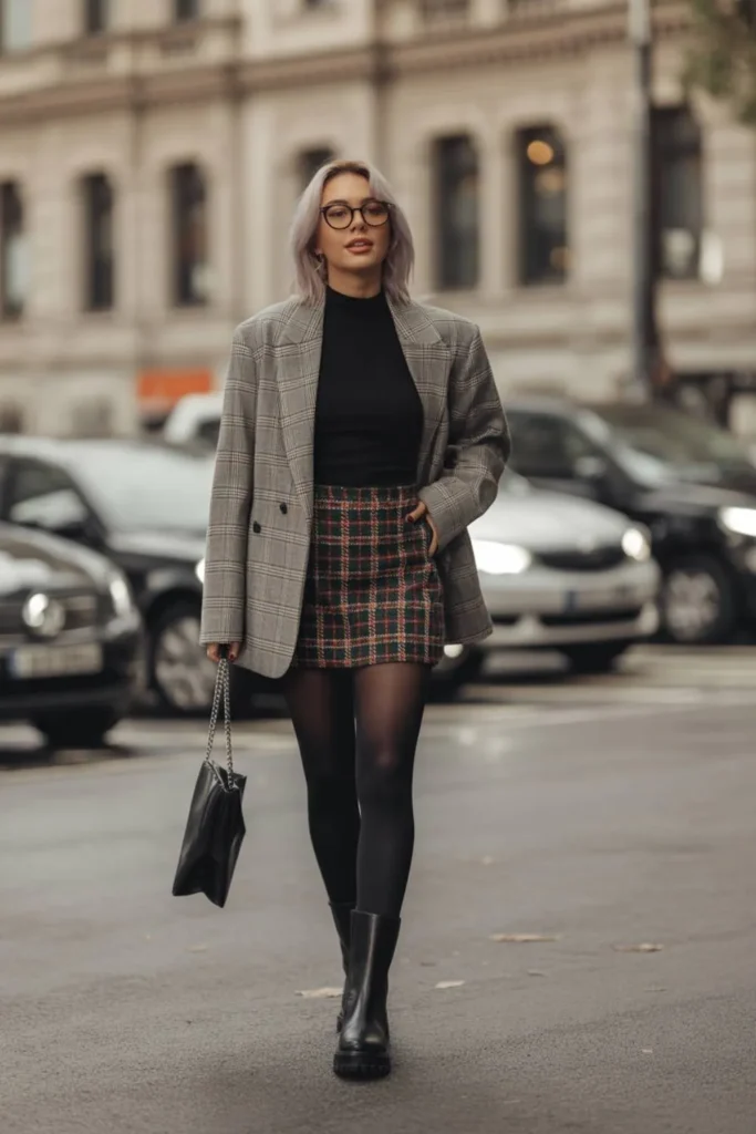 Mini Skirt Tights Fall Outfit