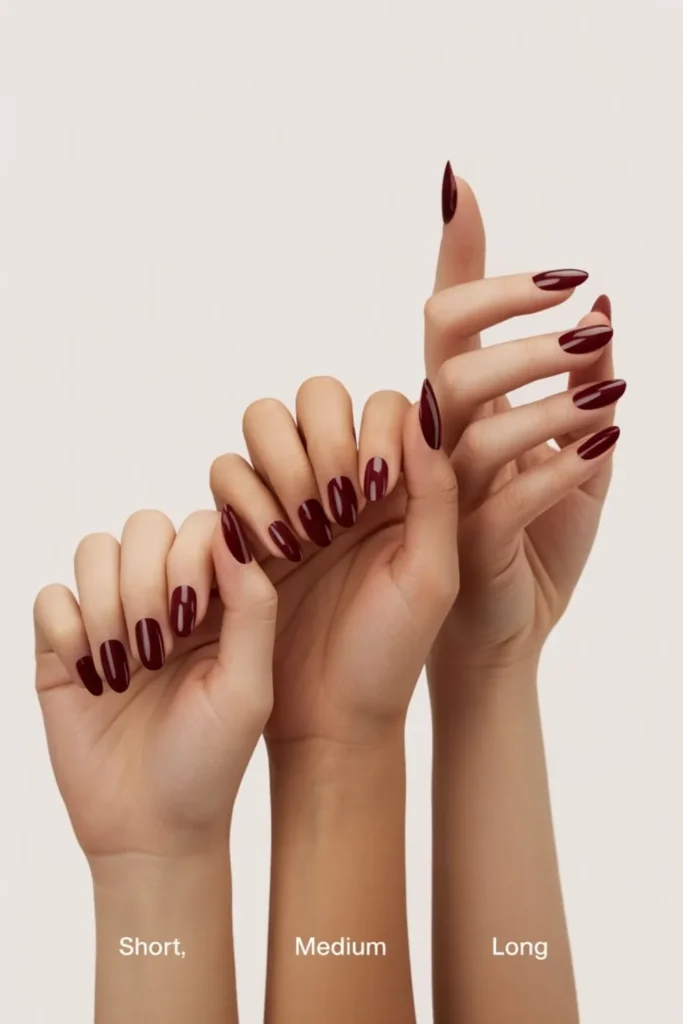 Dark Red Almond Nails