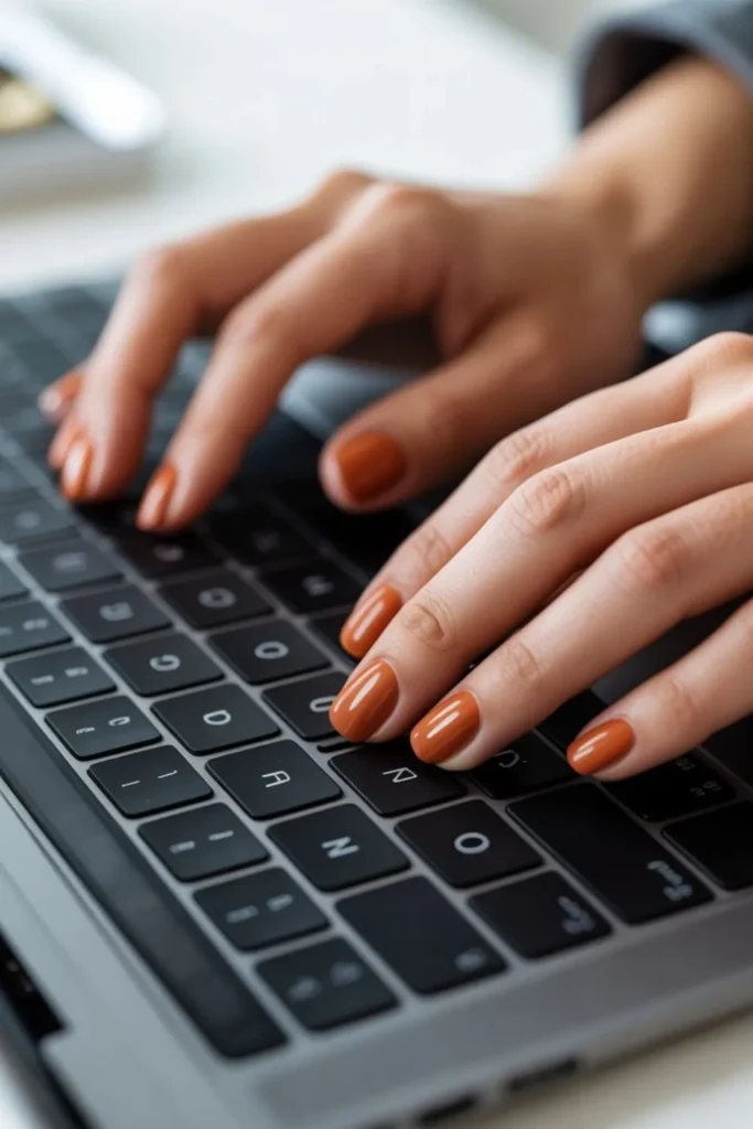 Short Burnt Orange Nails: The Ultimate 2025 Fall Style Guide That's Taking Over Social Media 2 Short Burnt Orange Nails