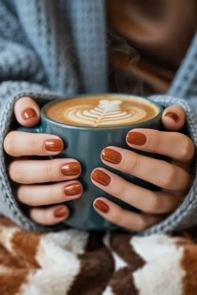 Short Pumpkin Spice Nails