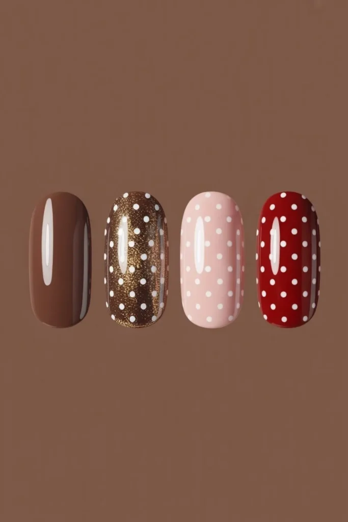 Brown Nails with Polka Dots