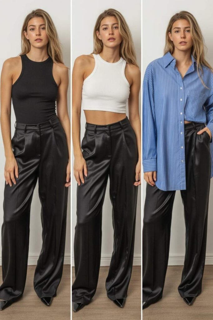 Black Satin Pants Outfit