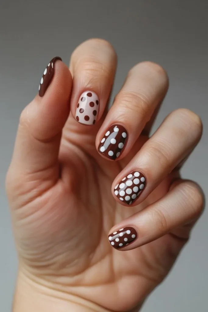 Brown Nails with Polka Dots