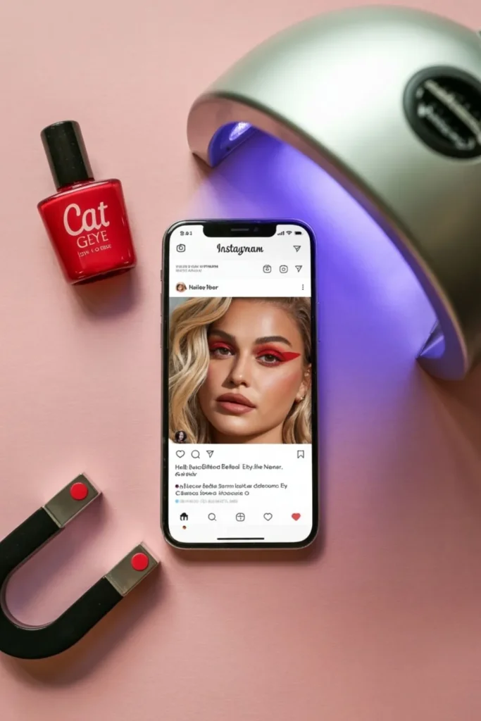 Red Cat Eye Nail Art