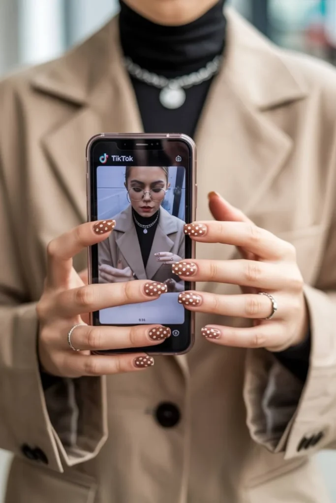 Brown Nails with Polka Dots