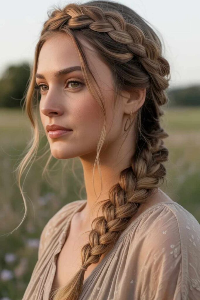 27 Cowgirl Hairstyle Ideas That Feel Modern, Effortless, and 2026-Ready 15 Braided crown with loose lengths