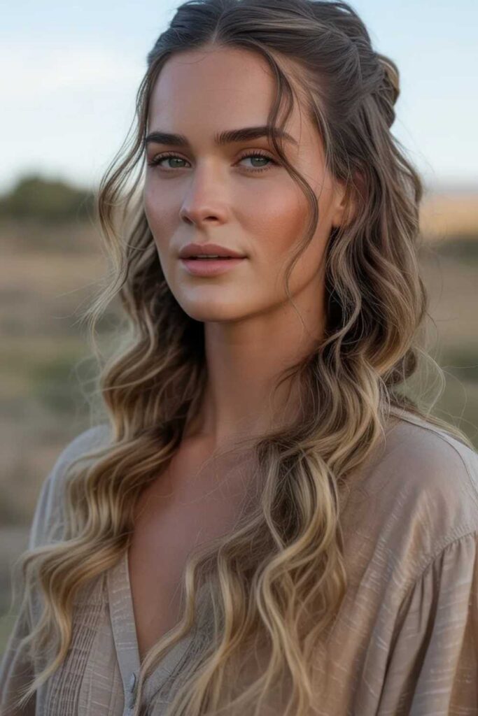 27 Cowgirl Hairstyle Ideas That Feel Modern, Effortless, and 2026-Ready 6 Half-up cowgirl waves