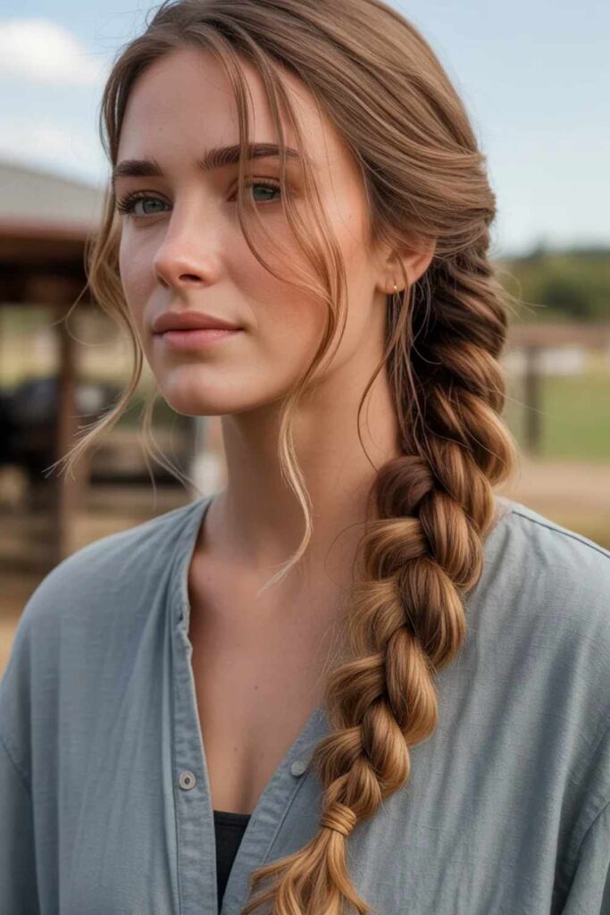 27 Cowgirl Hairstyle Ideas That Feel Modern, Effortless, and 2026-Ready 7 Single loose side braid