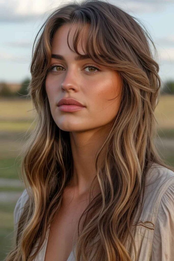 27 Cowgirl Hairstyle Ideas That Feel Modern, Effortless, and 2026-Ready 9 Soft curtain bangs with long layers