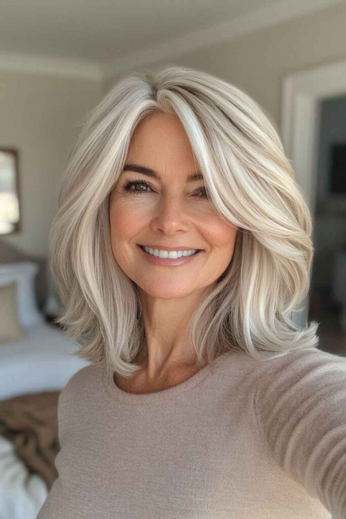 29 Flattering Medium Length Hairstyles for Women Over 50 in 2026 9 Soft Waves with Subtle Highlights