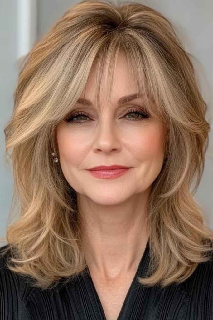 29 Flattering Medium Length Hairstyles for Women Over 50 in 2026 12 Wispy Layers with Side Bangs
